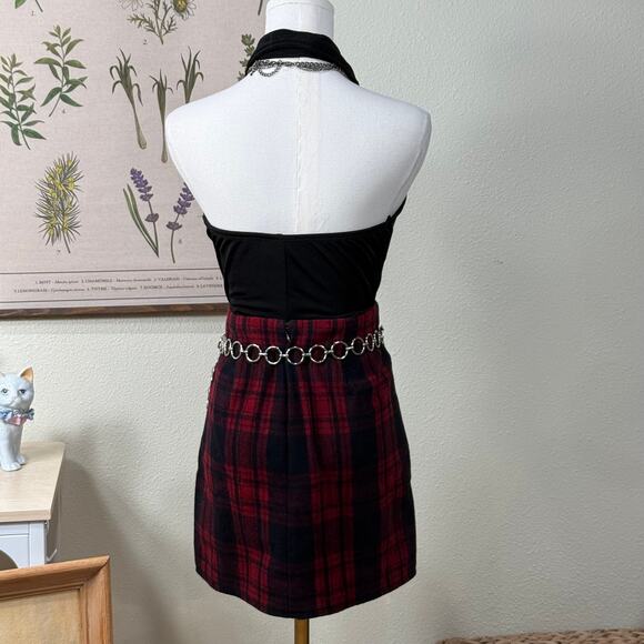 Y2k Gap Red Black Plaid Wool Zipper Mini Skirt Punk Bratz Mall Goth Grunge 0 S - Picture 2 of 7